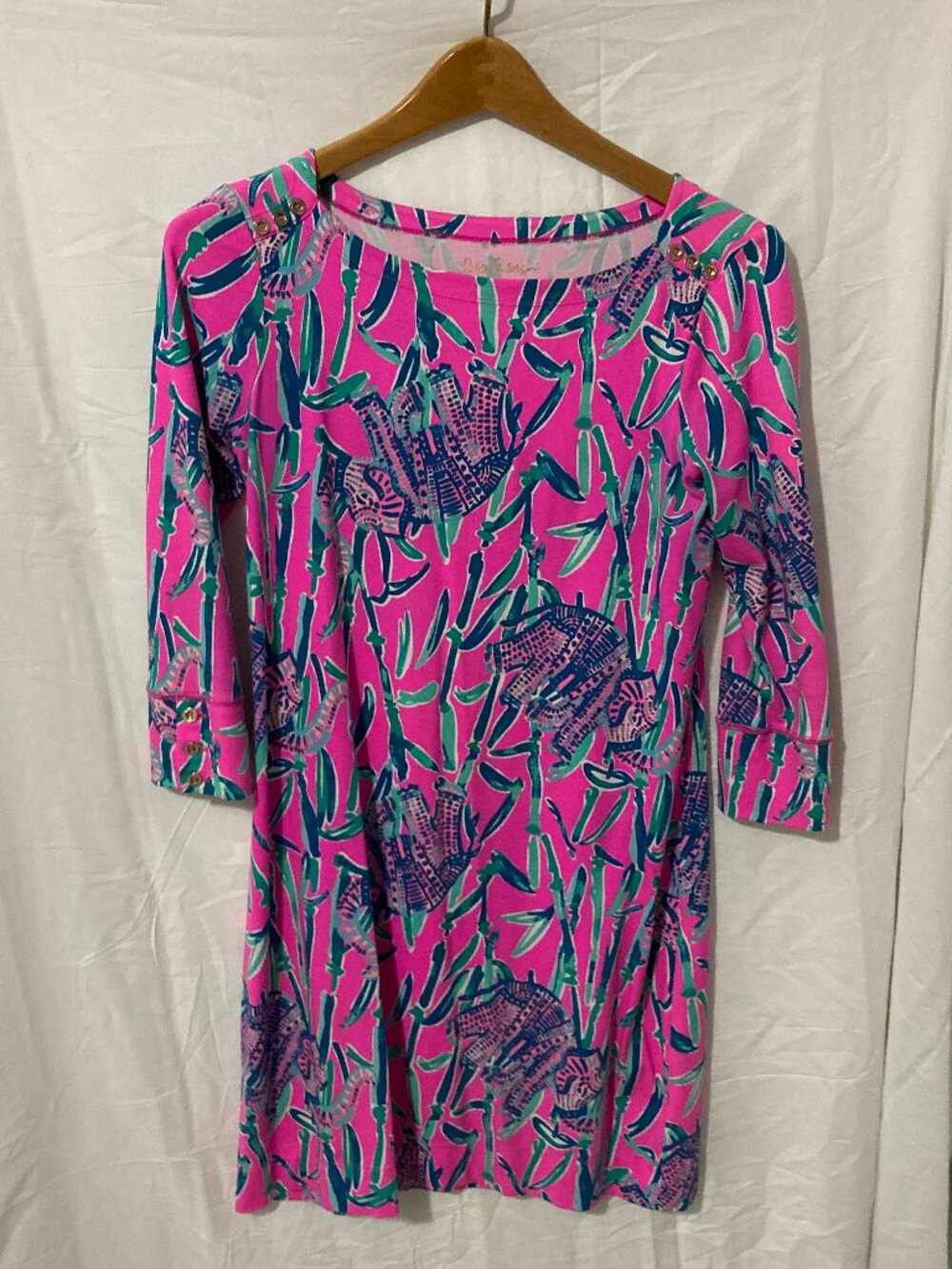 Lilly Pulitzer Shift Dress Womens Size S Pink Blue Print Cotton Comfort Fitted